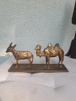 Pompás régi réz szobor: teve és szamár