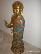 Antik Aranyozott bronz buddha szobor rekeszes eljárással  + engóbe festéssel is 46 cm 3451 gr-os