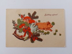 Old New Year's postcard with cartoon postcard mushroom pig clover