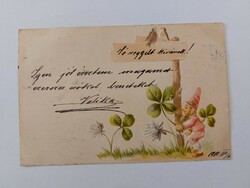 Régi képeslap 1901 dombornyomott levelezőlap törpe lóhere madár