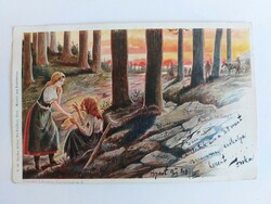 Old postcard 1900 postcard ladies forest