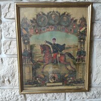 I. V.H memorial picture, military, József Ferenc. Kaiser Wilhelm! Military antique, obsit, mounted hussar soldier