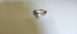 Állítható méretű ezüst gyűrű gyönggyel