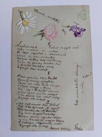 Régi virágos dombornyomott képeslap 1900 levelezőlap rózsa ibolya kamilla