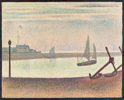 Seurat - Esti kikötő a csatornánál - vakrámás vászon reprint