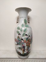 Antik kínai porcelán nagy festett sokalakos feliratos váza 162 5616