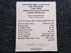 Semmelweis születésének 200. évfordulója .925 ezüst 10000 Forint 2018 tanúsítvány (id58796)