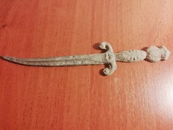 A large 24 cm lead antique ornament or leaf weight, also a leaf opener