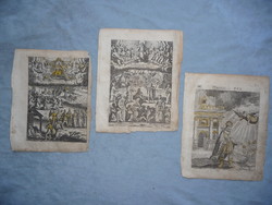 Antik vallásos rézmetszet 3 darab vallásos metszet bibliai jelenet ószövetság dávid király tóbiás