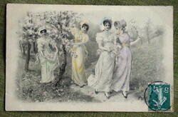 Antique mm vienne munk graphic greeting card walking ladies spring landscape