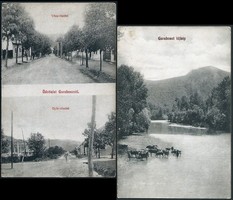 Erdély (Románia) Gurahonc, Utca- és Gyár részlet / Marha itatás a Fehér Körös partjánál 1912