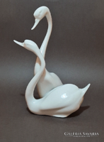 Herendi hattyúpáros - ritka porcelán figura/szobor (19,5cm)