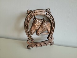 Old retro equestrian horse head horseshoe nail cast metal horse motif horseshoe wall key holder