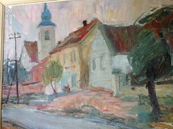 Gyula Gera (1915-1968): (Makó) street with the Reformed church