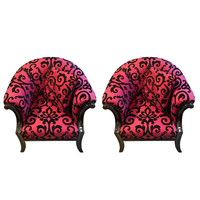 Klasszikus formájú újrakárpitozott pink fotelek_B049
