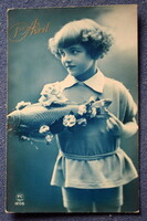 Antik fotó képeslap  Április 1.  kisgyermek hallal