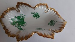 Zöld Apponyi mintás levél alakú Herendi porcelán