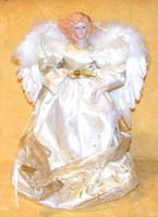 Porcelán angyal karácsonyfa csúcsdísz, dísztárgy
