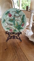 Antique French majolica plate with convex pattern and birds