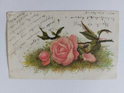 Régi képeslap 1900 levelezőlap rózsa csillámos