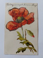 Régi képeslap 1901 virágos levelezőlap pipacs csillámos