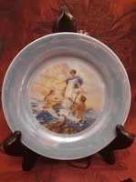 Ritka mitológiai jelenetes, antik életképes porcelán tányér (M2466)