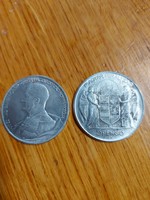 Két darab hamis 5 pengő, 1939, 36 mm, 15 gr, szakértő szerint korabeli nyomás lehet...