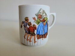Old Zsolnay porcelain mug Jancsi and Juliska with fairytale pattern on both sides