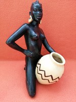 "Afrikai" nöi, kerámia szobor, figura. Sorszámozott.