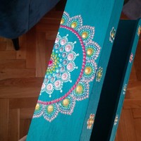 ÚJ! Türkiz fa papírzsebkendő tartó mandala díszítéssel, kézzel festett