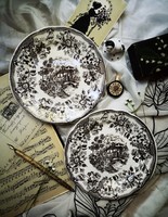 IRONSTONE TABLEWARE romantikus fekete-fehér mintás tányér