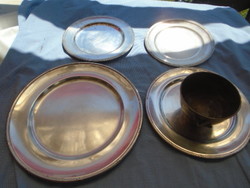 4 large antique trays with identical rim decoration from the 1930s to the 70s 1 serious offering silver?