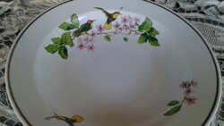 Zsolnay  kolibri madaras tányér, virág díszes