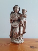 Mária a kis Jézussal. Festett, aranyozott fa szobor