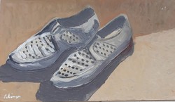Mihály Schéner: shoes - original marked olive fiber, 1998