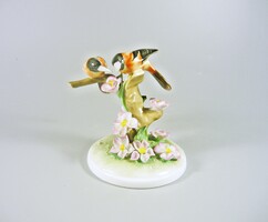 Herend, songbirds on a tree branch with flowers, hand-painted porcelain 10 cm. Flawless! (B096)