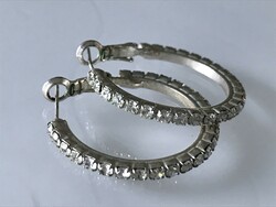 Silver-plated hoop earrings with brilliant crystals, 3 cm diameter