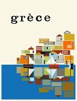 Retro travel vacation ad Greece 1960 poster reprint beach small town minimalist