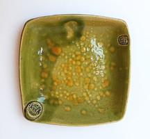 Green-yellow embossed bowl - Baczko ceramics