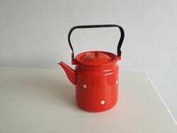 Régi retro nagy méretű 3 L pöttyös piros zománcos kanna vintage zománcozott 3 literes teáskanna