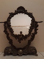 Neo-baroque, cast patinated bronze mirror.