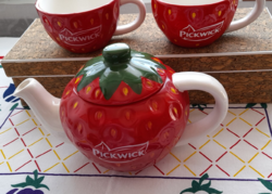 Pickwick porcelán teás csésze + kanna - eper -