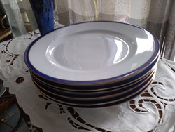 Six mcp blue-gold bordered porcelain flat plates
