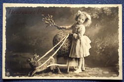 Antik  Húsvéti üdvözlő fotó képeslap  kisleány nyuszival
