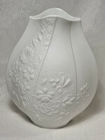 Kaiser(a&k), large oval white matte biscuit porcelain vase, signed Frey, floral relief motifs