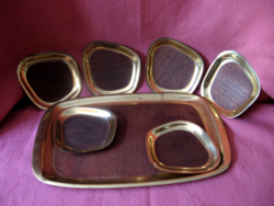 Art deco copper colored tray with coasters