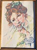 Charming French watercolor lady portrait