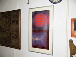 Victor vasarely op art picture, 1972 Munich, in original frame. Two pictures in one