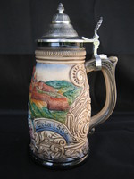 Hungarian historical ceramic mug beer mug with tin lid 1552.