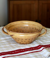 Antique glazed earthenware, folk antique, striped colander, pasta colander